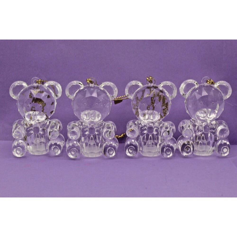 Bear Light Covers Silvestri Set of 4 Acrylic Crystal Cut Design Ornaments VTG